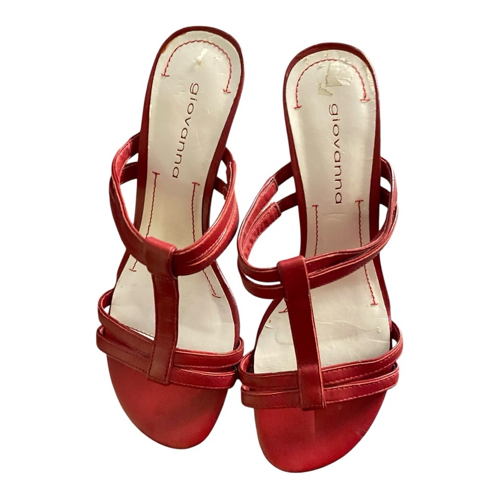 Vintage Y2K Giovanni Red Leather Kitten Heel Women's Mules Sandals Size 7
